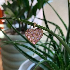 14k Gold Heart Pendant Necklace Charm Gold Enamel Pink Red